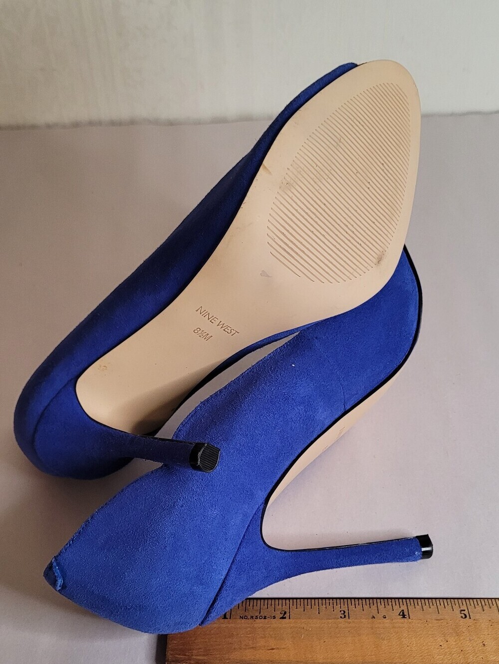 Nine West Blue Suede Open Toe Pumps Size 8.5 - Picture 9 of 11